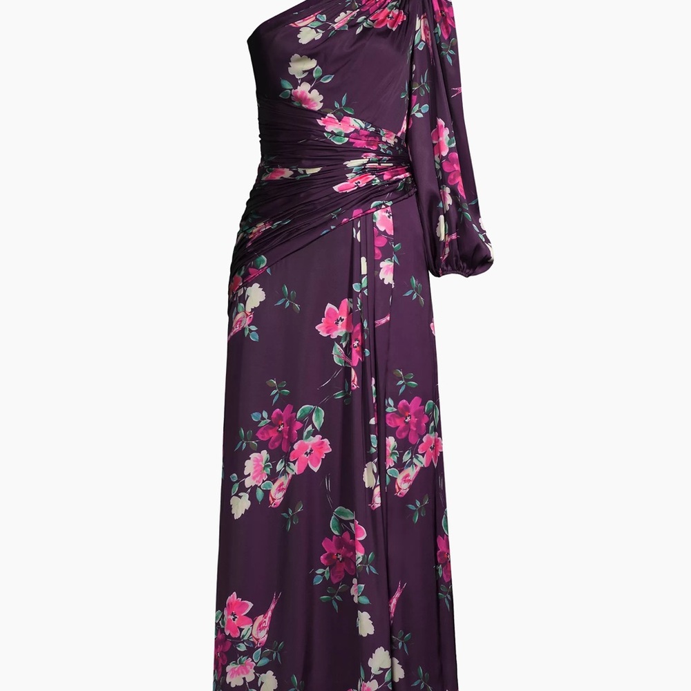 Mac Duggal Purple Asymmetrical Ruched One-Shoulder Gown